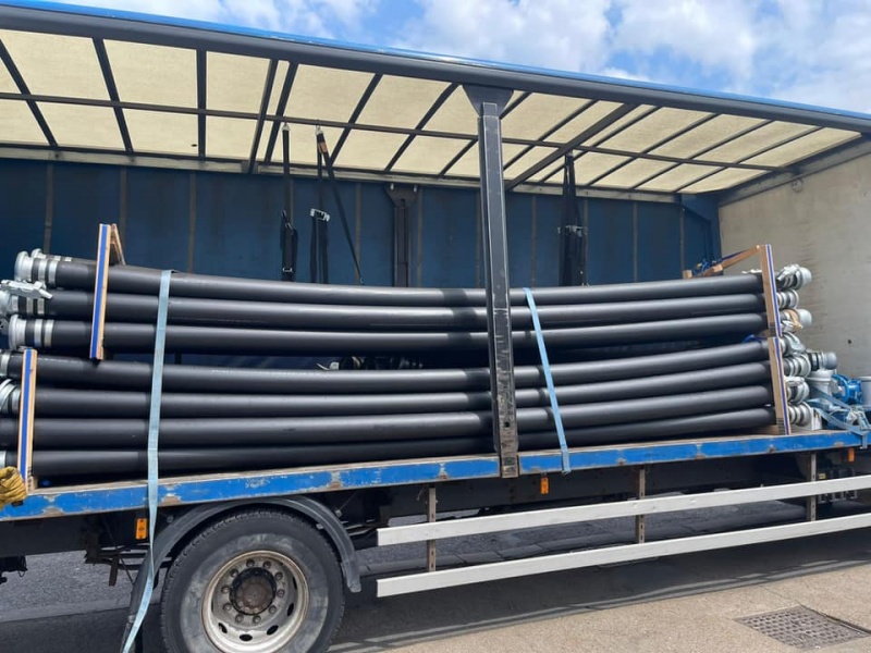 Pipes in transit loaded on a van
