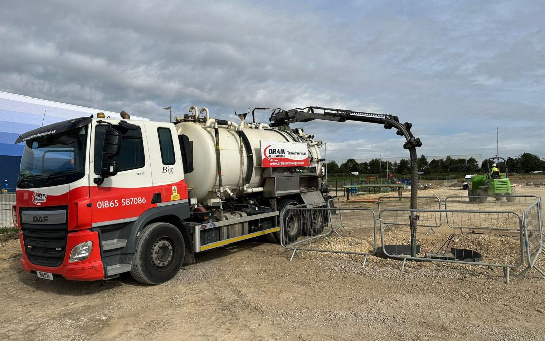 One of our combination tankers working along side a camera van undertaking clean and survey work of a new site ready for handover.