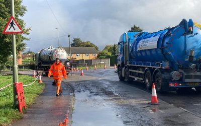 Day 2 of our flood prevention work. The team are going well and battling to keep the water levels down.