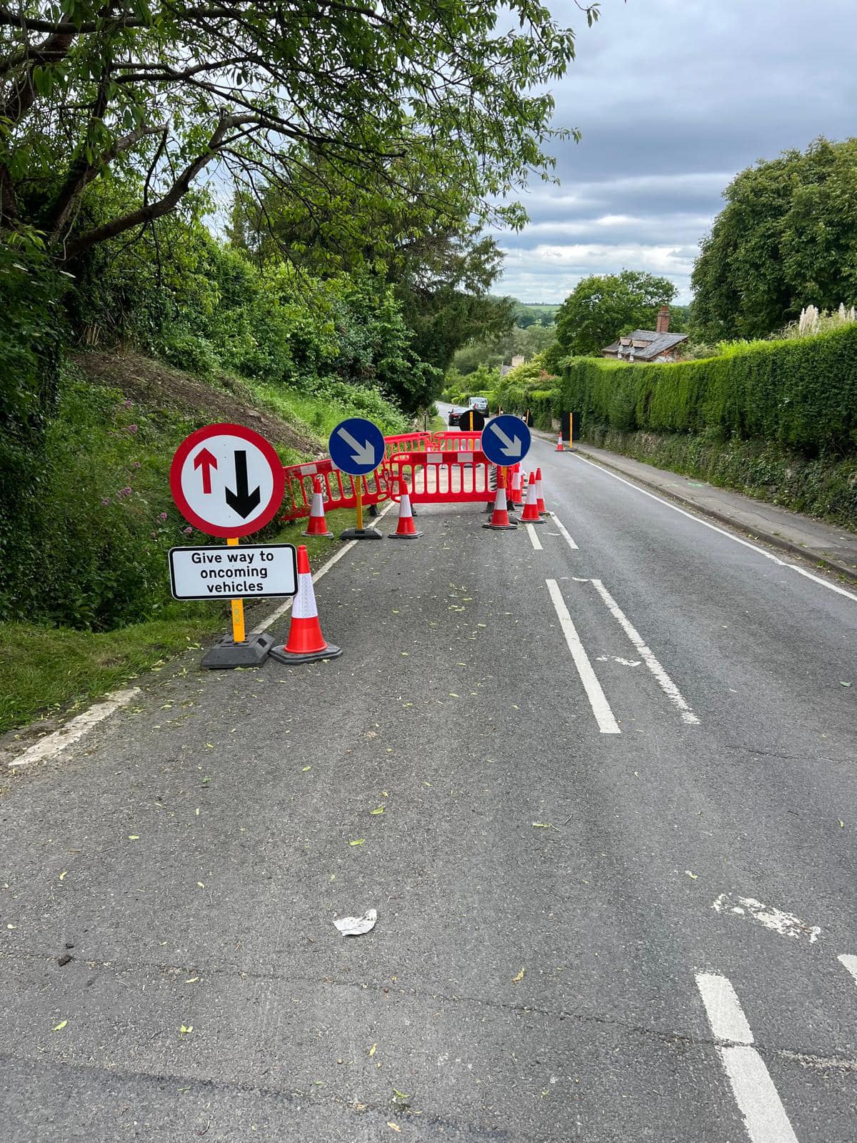 Signs and barriers on roadwork project