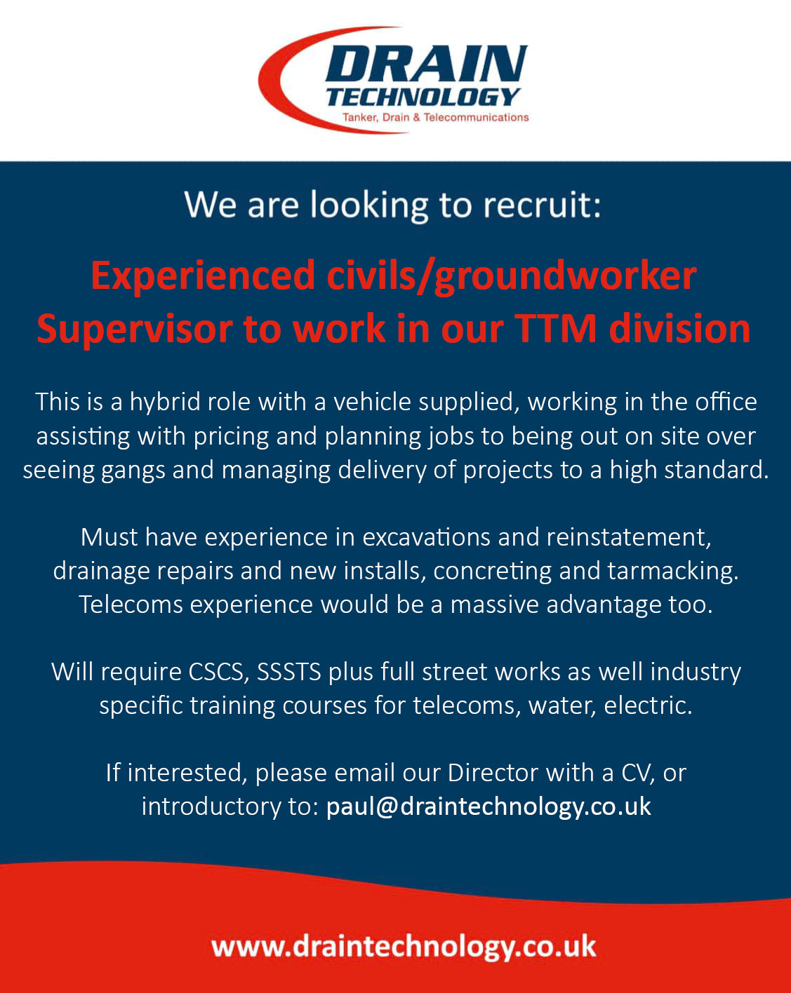 Do you have experience as a civil/groundworker and have supervisor experience?