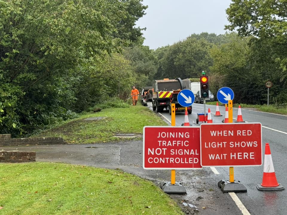 Temporary traffic lights at roadworks