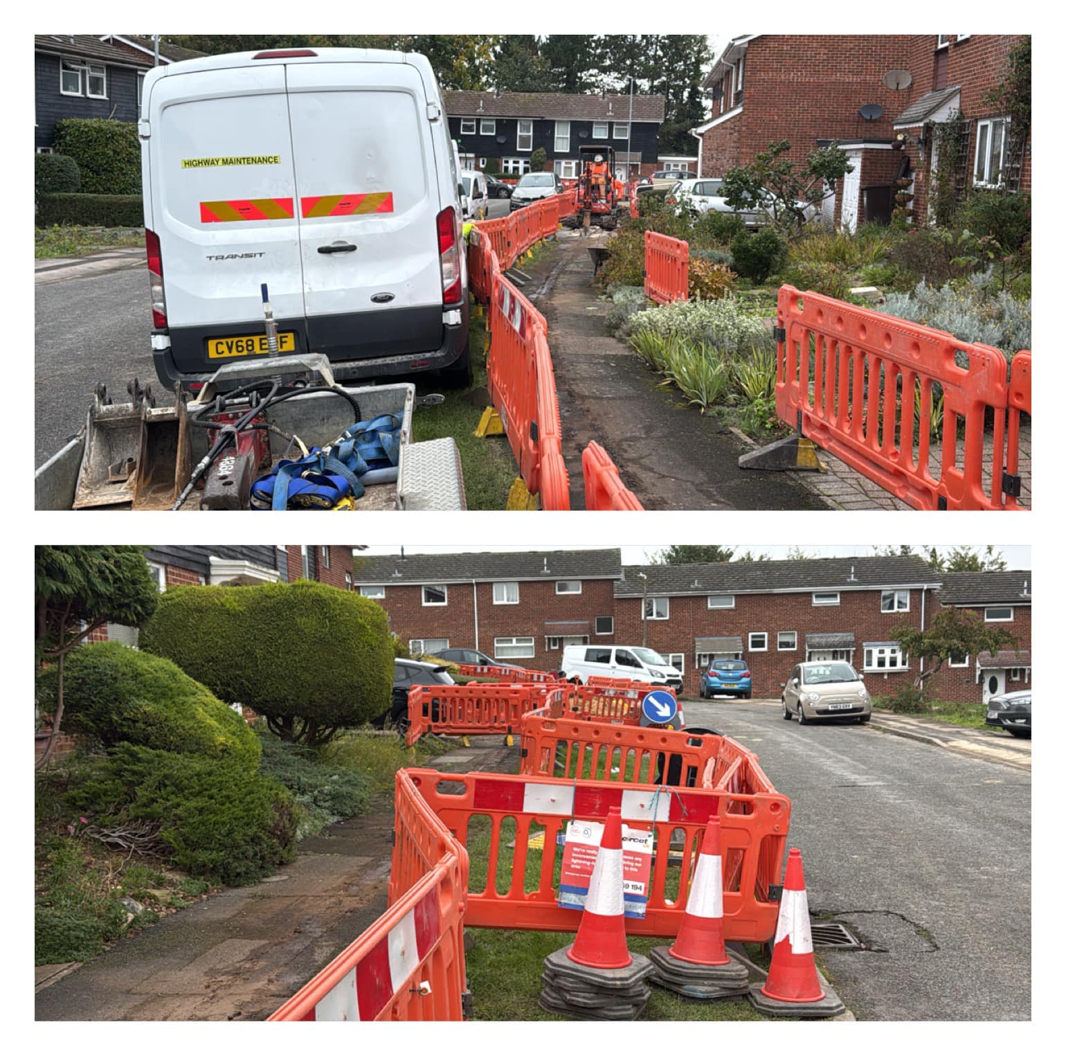 Orange barriers surrounding telecoms work