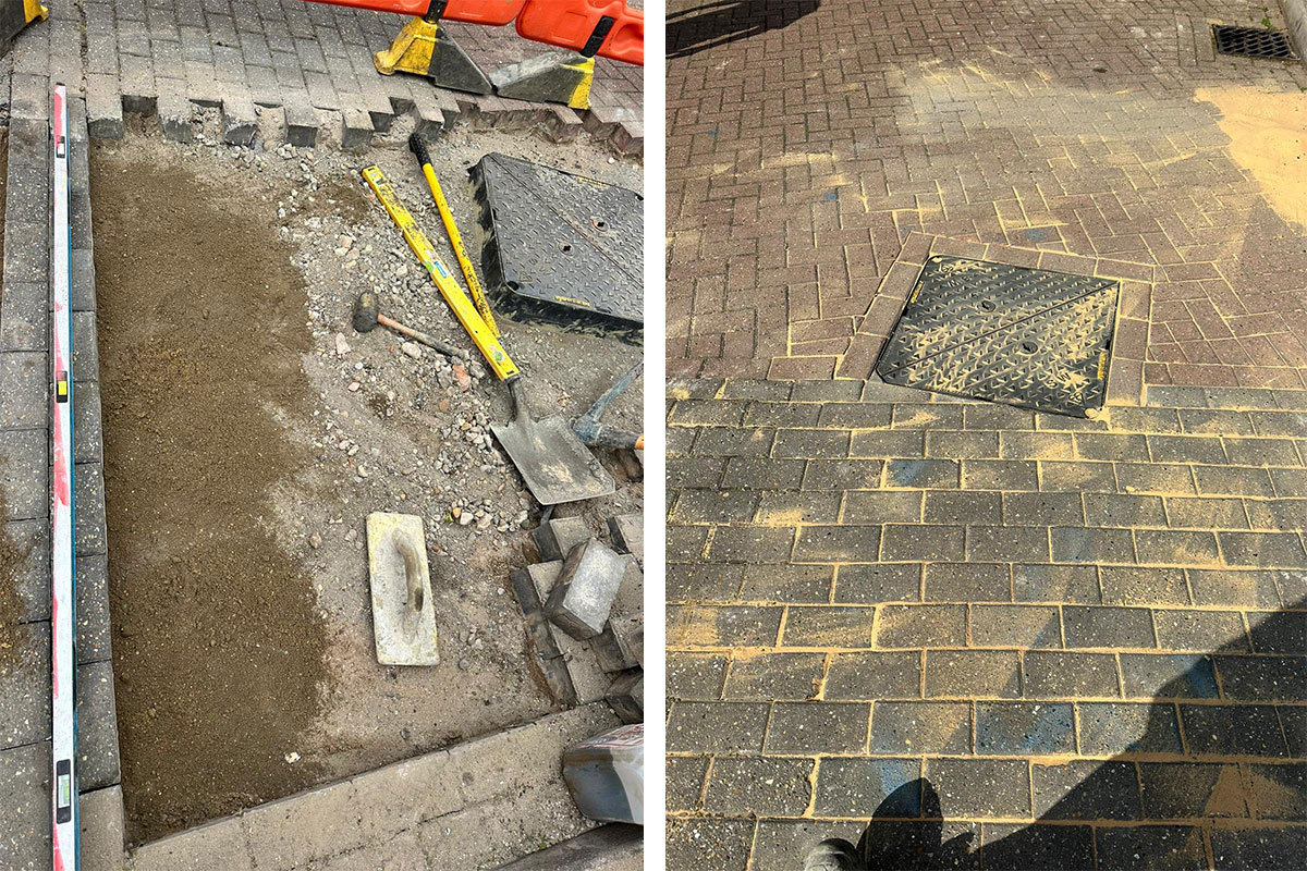 Two separate images of a manhole cover