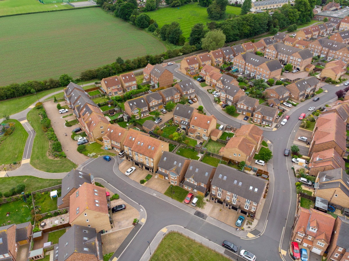 Ariel shot of houses