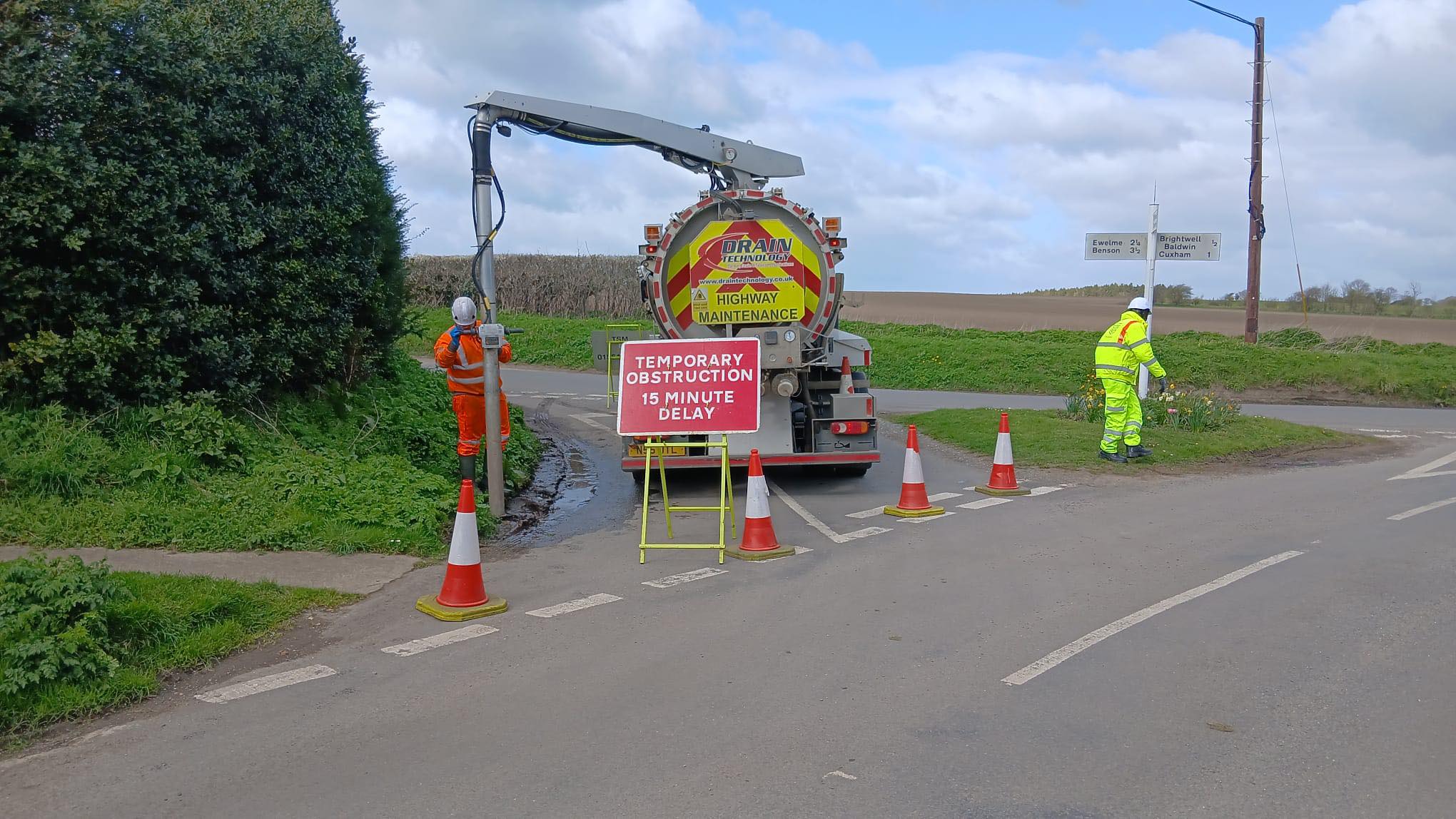 Drain Technology Gully Truck draining the roadside of a country road.
