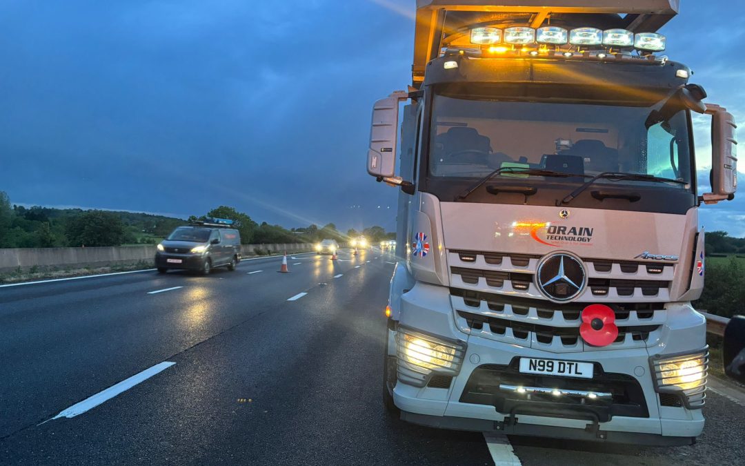One of our highways crew are out this week working nights supporting a client undertaking a carriageway drain cleaning project.