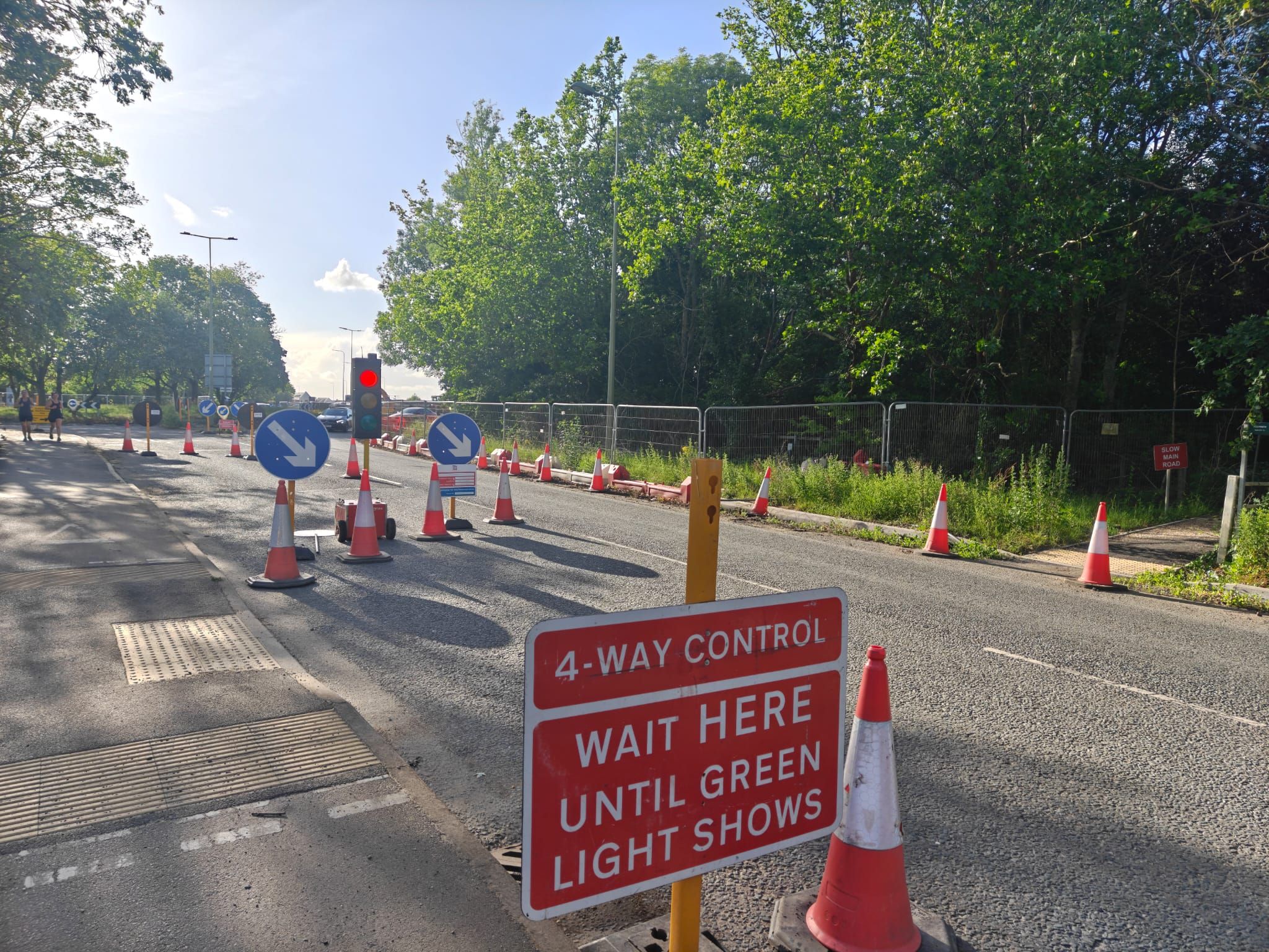 Traffic lights on a road with road works